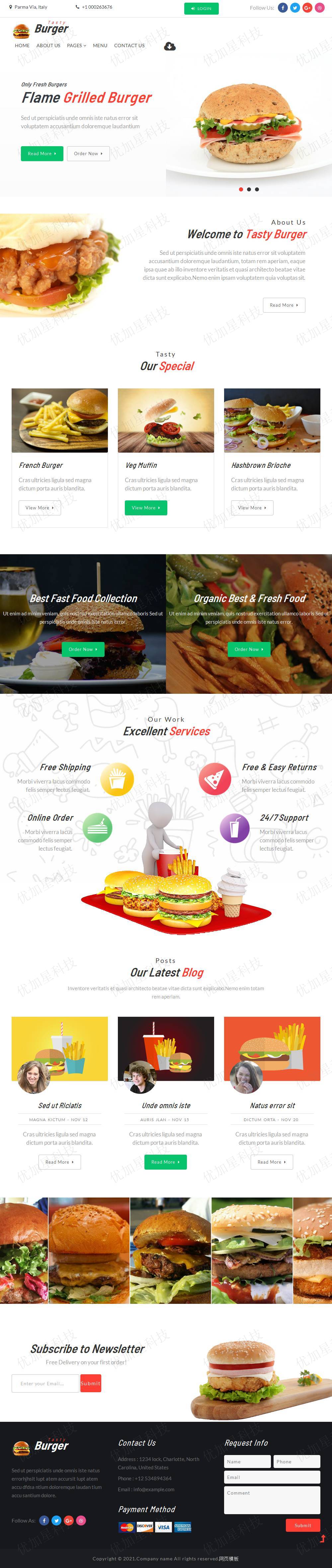 高热量快餐食品网站HTML5模板_优加星网络科技