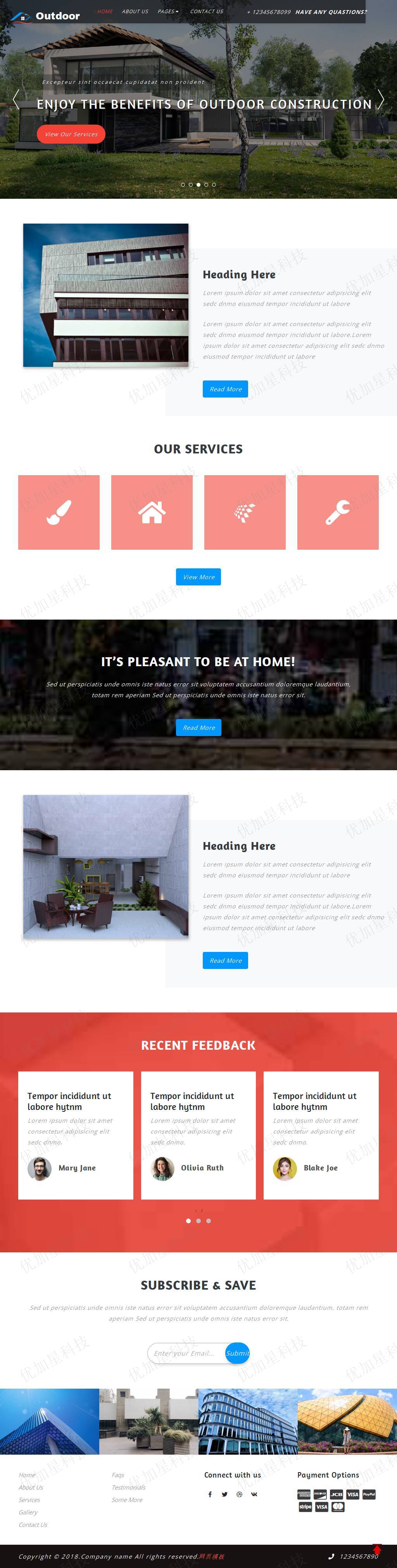 简洁户外房屋建造网站模板下载_优加星网络科技