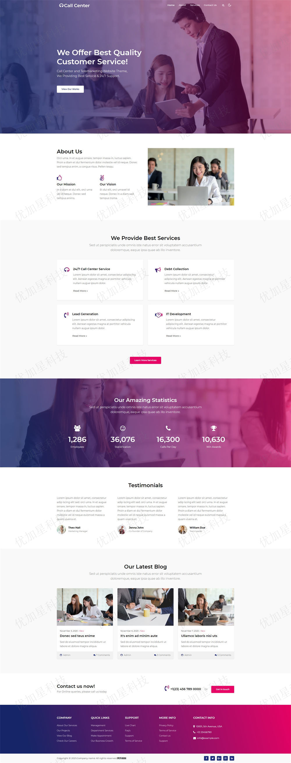 企业服务呼叫中心网站模板下载_优加星网络科技