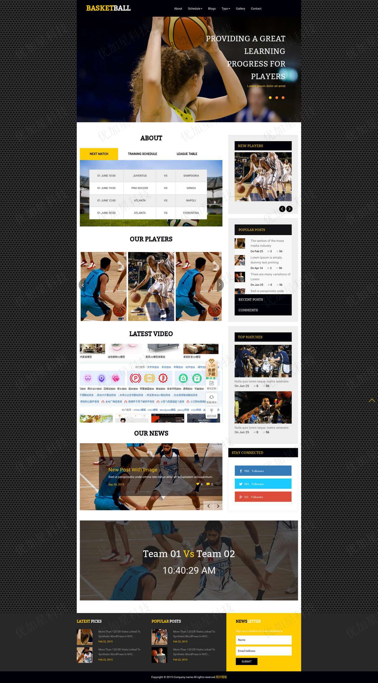 简洁篮球视频网站通用模板下载_优加星网络科技