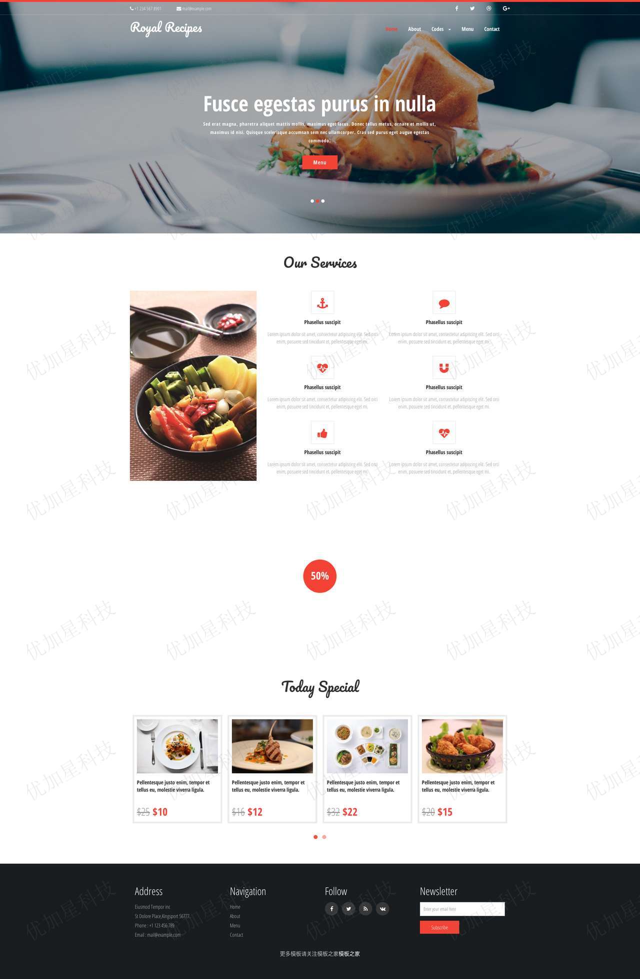 简洁美食餐饮公司网站模板下载_优加星网络科技