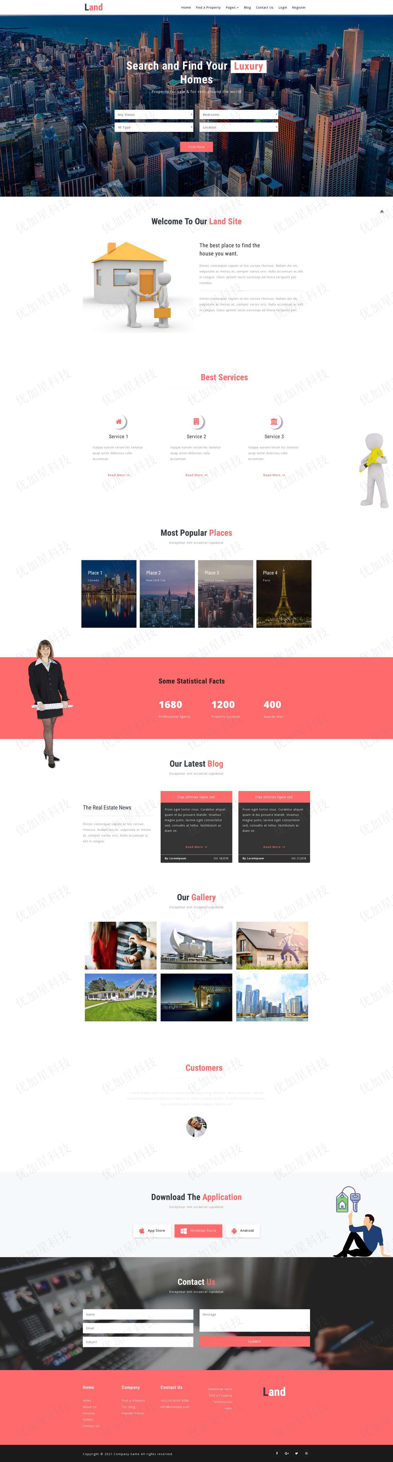 全屏HTML5世界各地房产出售网站模板_优加星网络科技