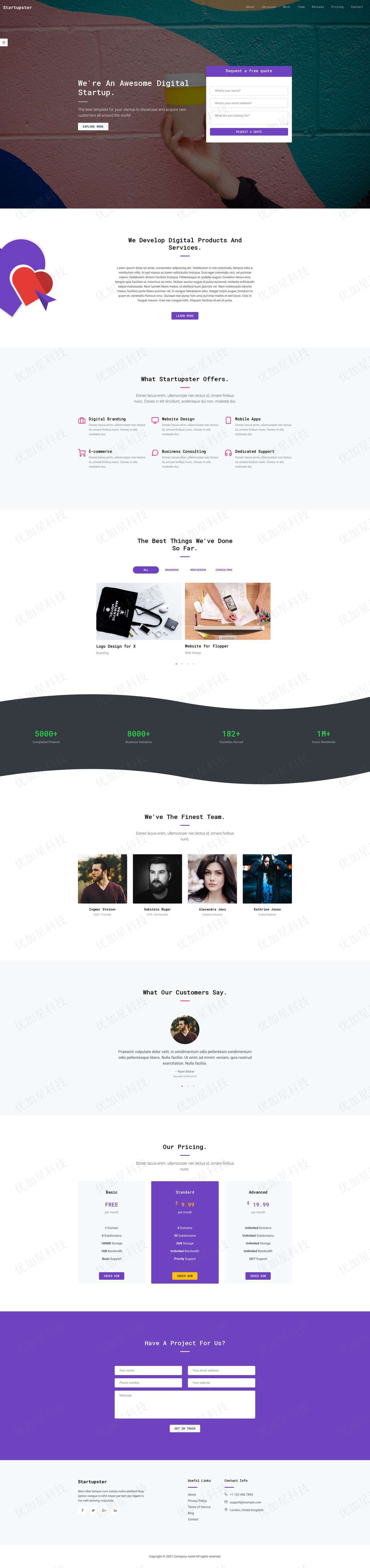 大气HTML5数字创业公司响应式网站模板_优加星网络科技