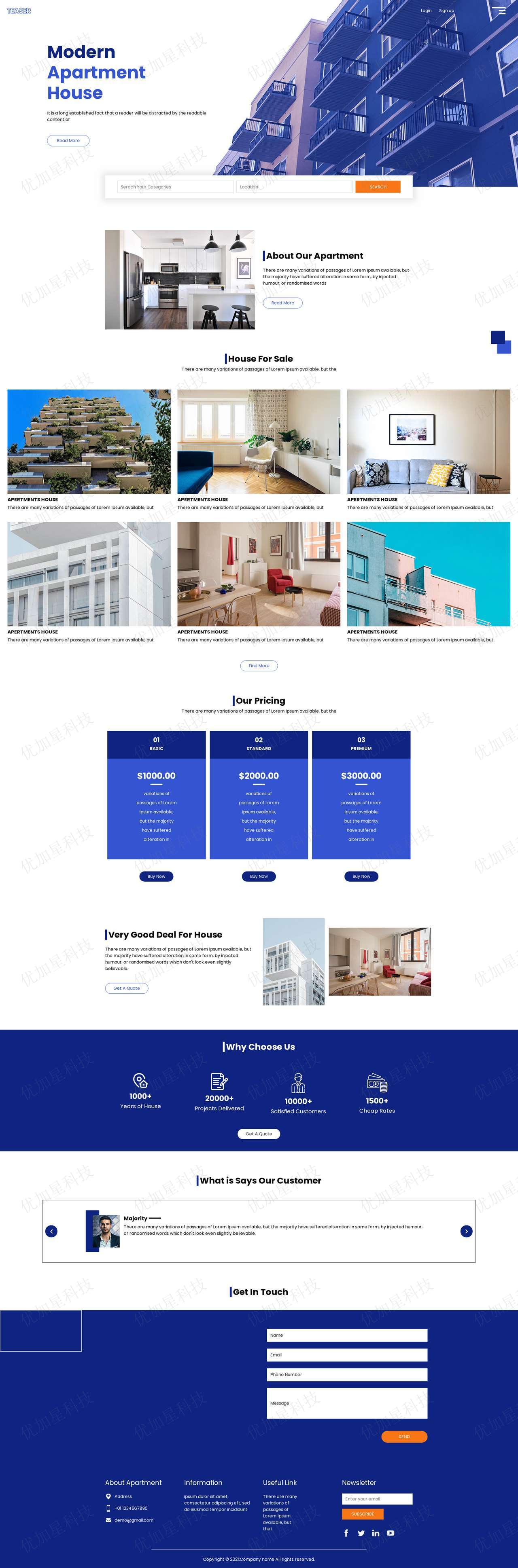 大气全屏现代公寓楼租赁网站模板_优加星网络科技