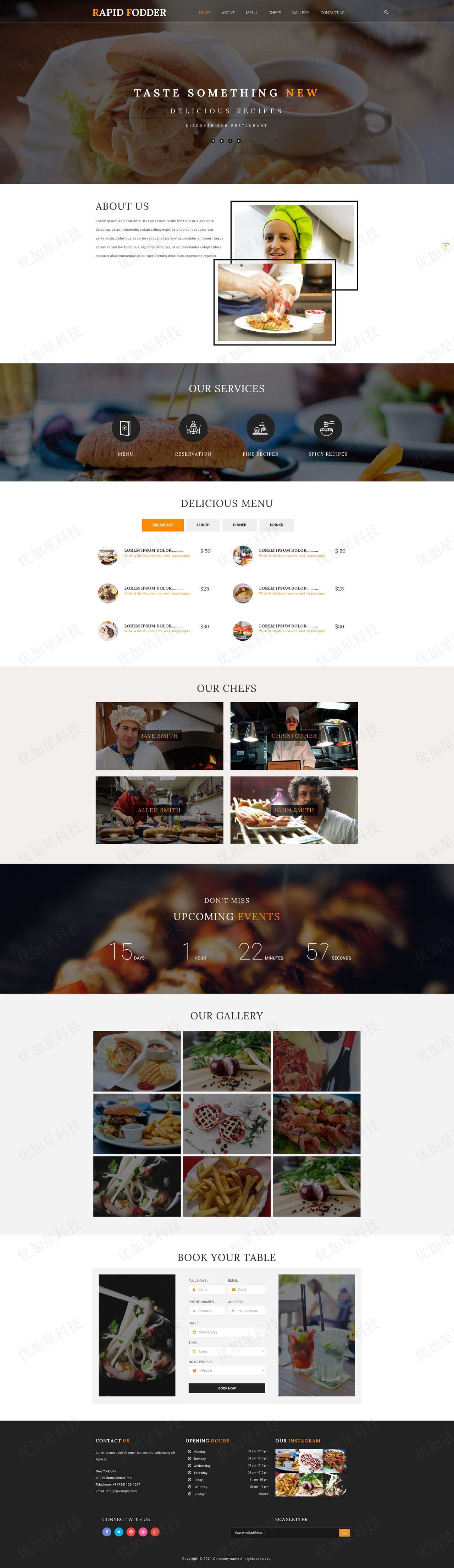 精美美味海鲜美食大餐HTML5网站模板_优加星网络科技