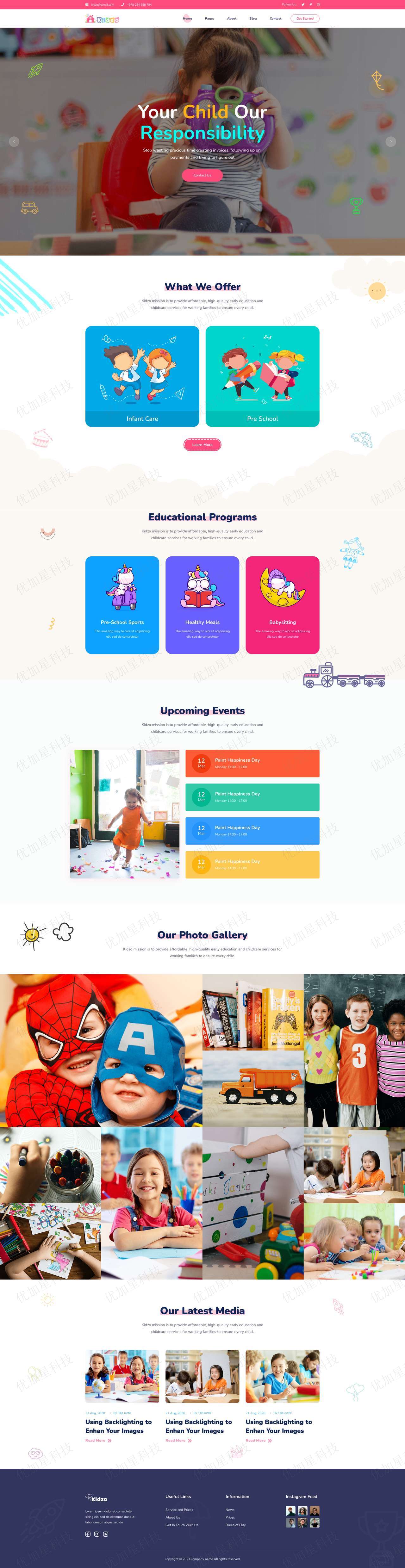 彩绘卡通儿童教育机构HTML5网站模板_优加星网络科技