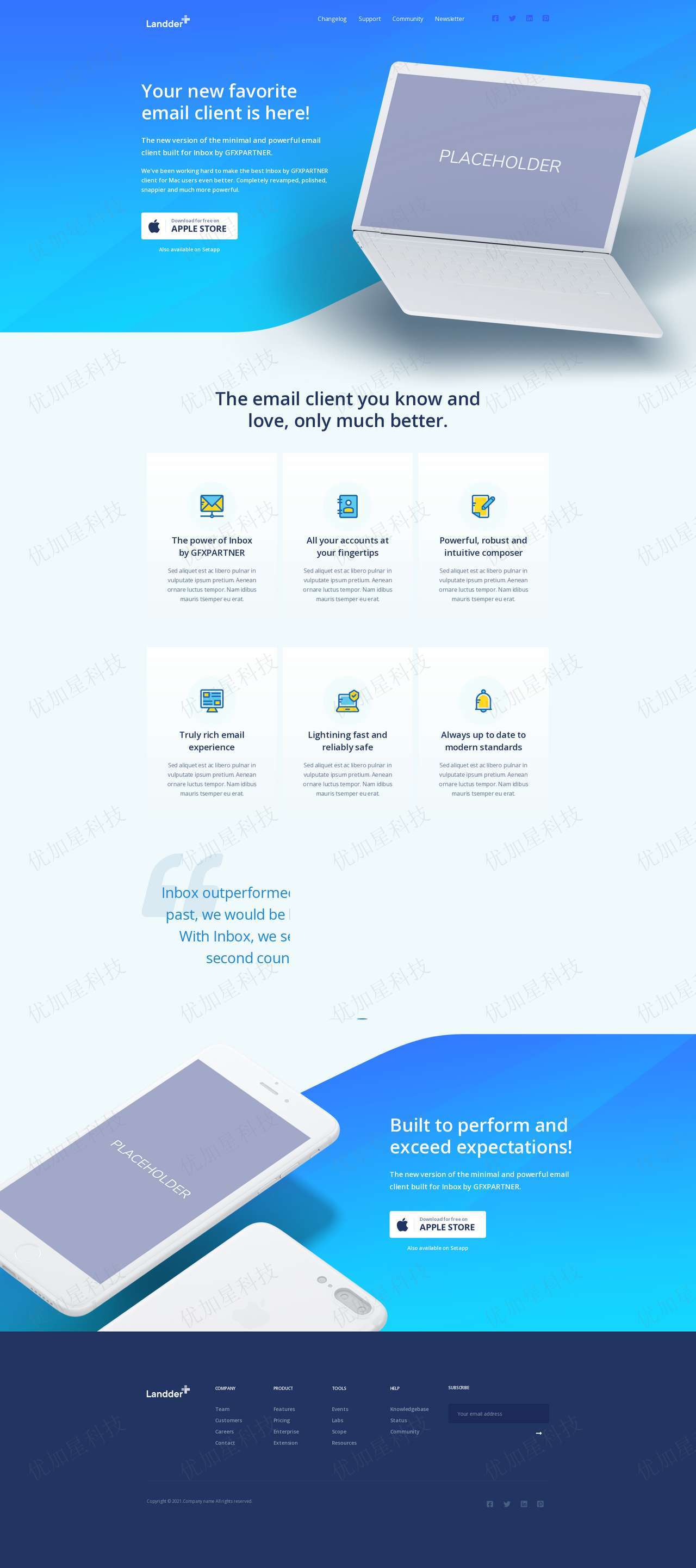 渐变蓝色电子邮件客户端下载页面模板_优加星网络科技