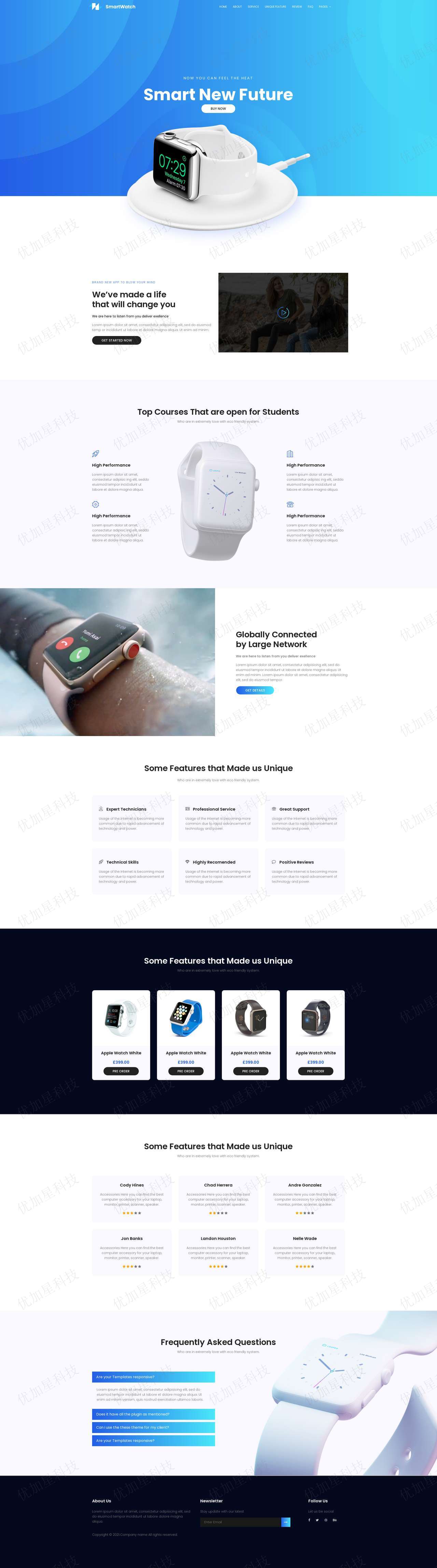 渐变Smart智能手表互联网网站模板_优加星网络科技