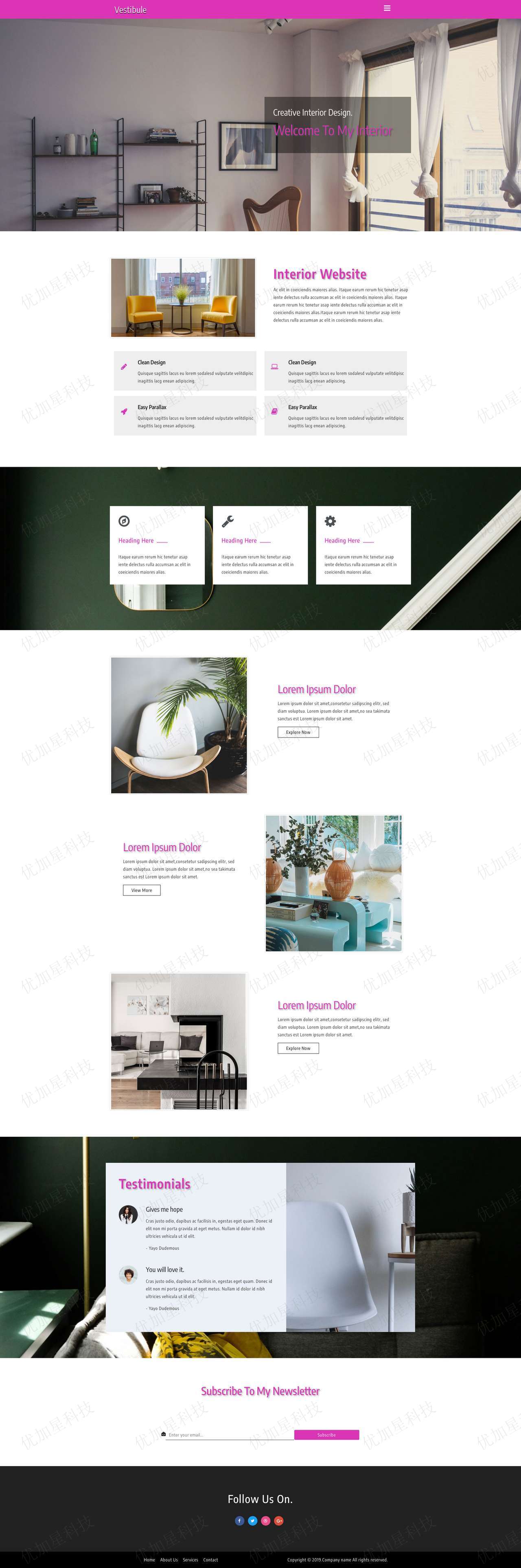 紫色响应式创意室内设计HTML5网站模板_优加星网络科技