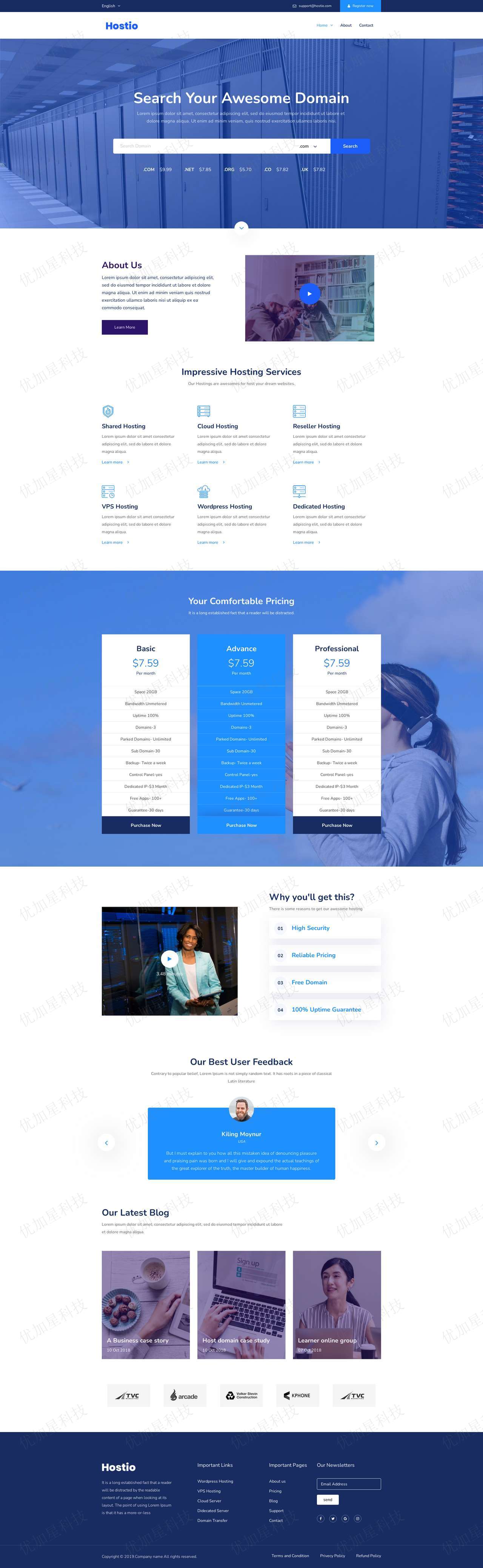 蓝色响应式虚拟主机托管服务商网站静态模板_优加星网络科技