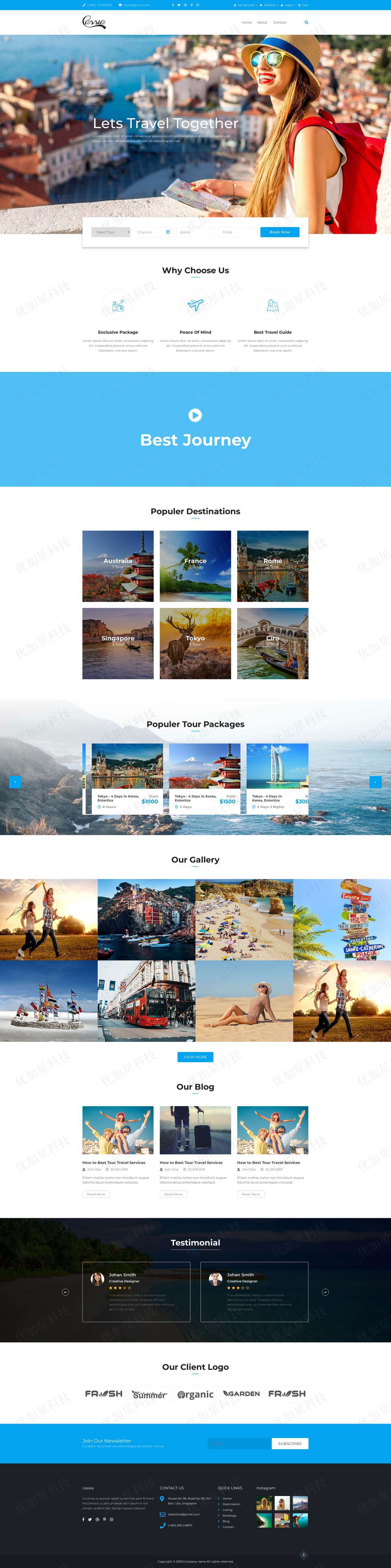 蓝色响应式环球旅游旅行社网站静态模板_优加星网络科技