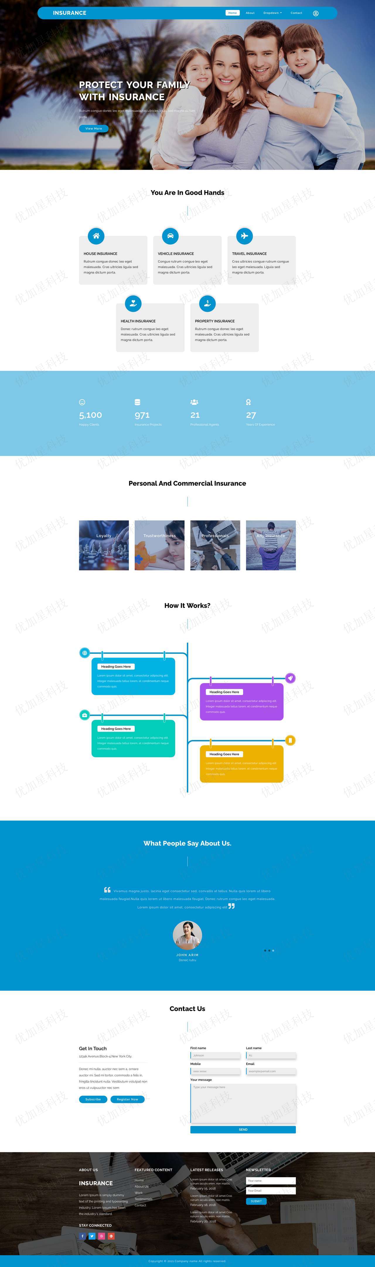 蓝色简约家庭保险公司HTML5网站模板_优加星网络科技