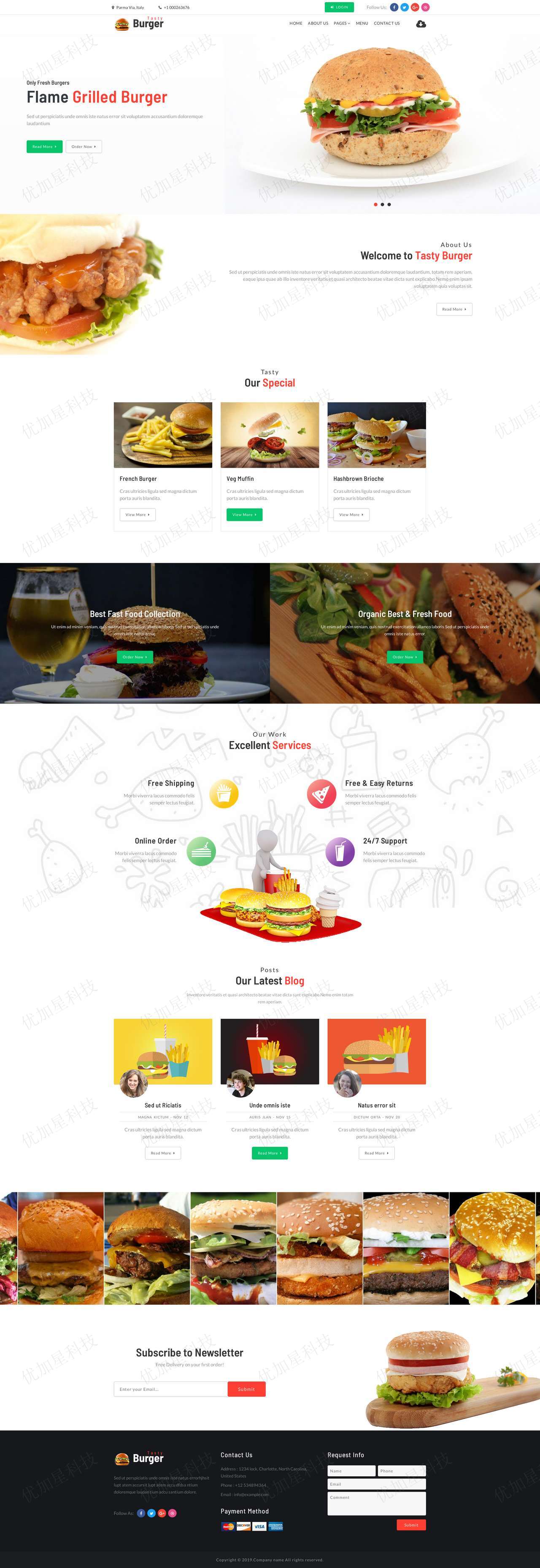 响应式薯条汉堡西餐美食餐饮网站静态模板_优加星网络科技