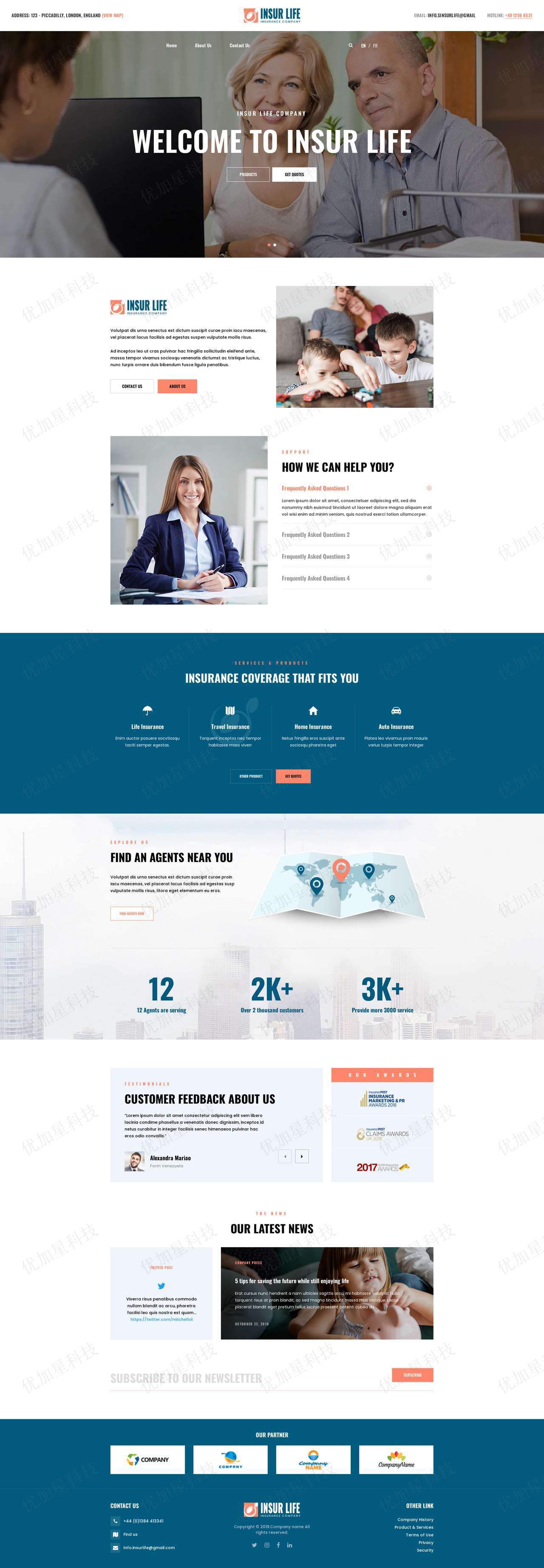 宽屏响应式保险服务公司网页静态模板_优加星网络科技