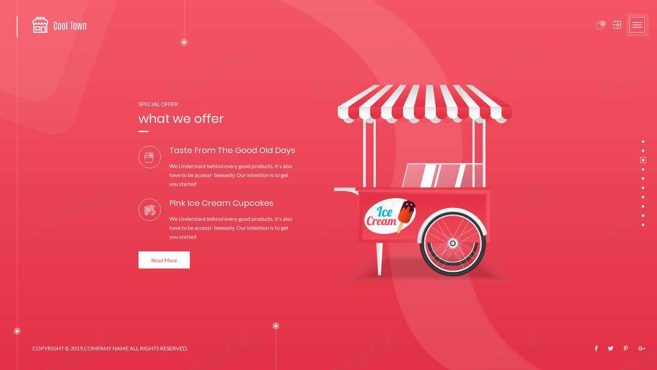 红色全屏响应式冰淇淋蛋糕店铺网站静态模板_优加星网络科技