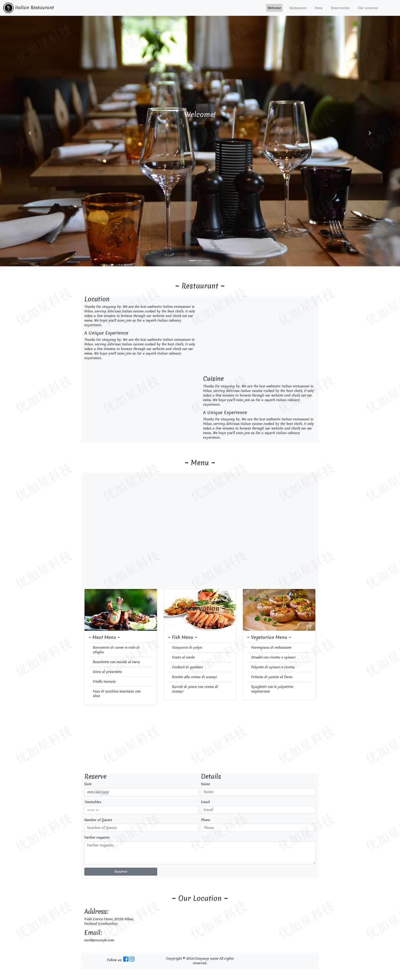 响应式高端美食餐厅在线预定网站静态模板_优加星网络科技