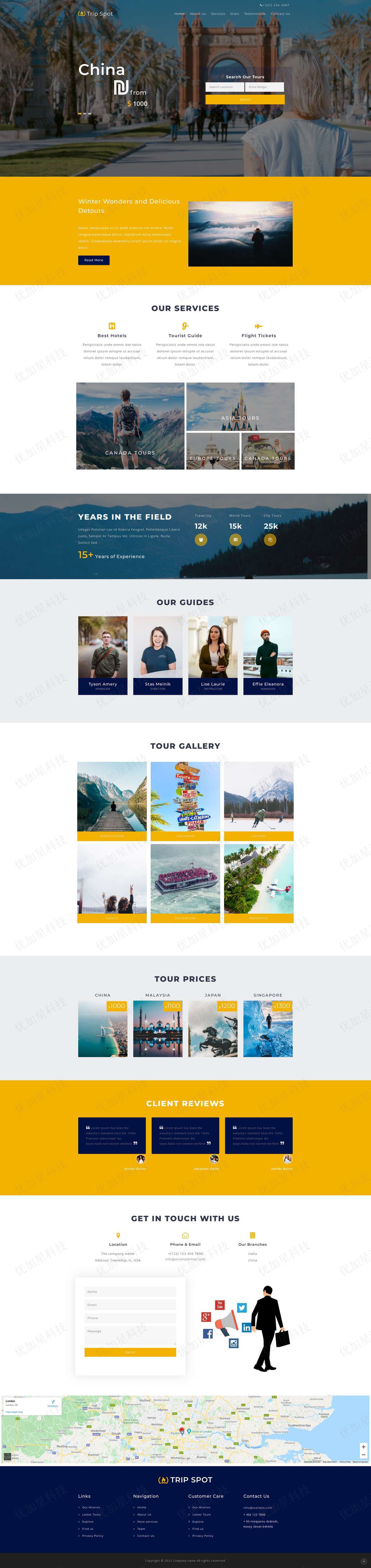 黄色宽屏出国旅行旅游公司网站模板_优加星网络科技