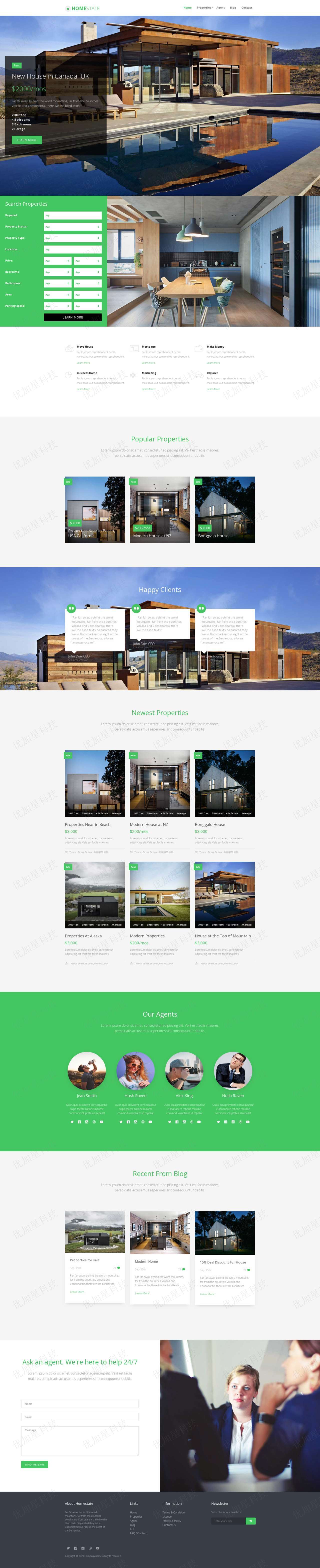 清爽绿色宽屏国外房子出售网站模板_优加星网络科技