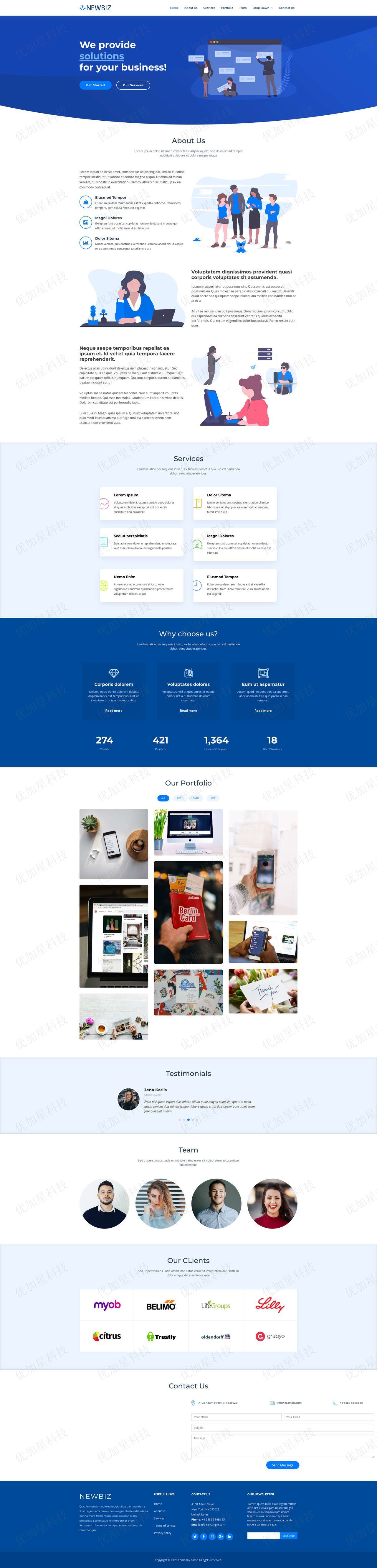 蓝色插画风格商务营销公司单页网站模板_优加星网络科技
