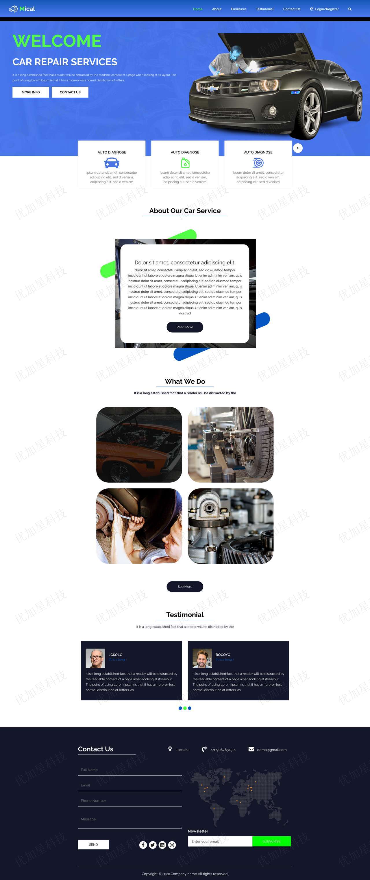 蓝色自适应汽车维修服务公司网站html模板_优加星网络科技