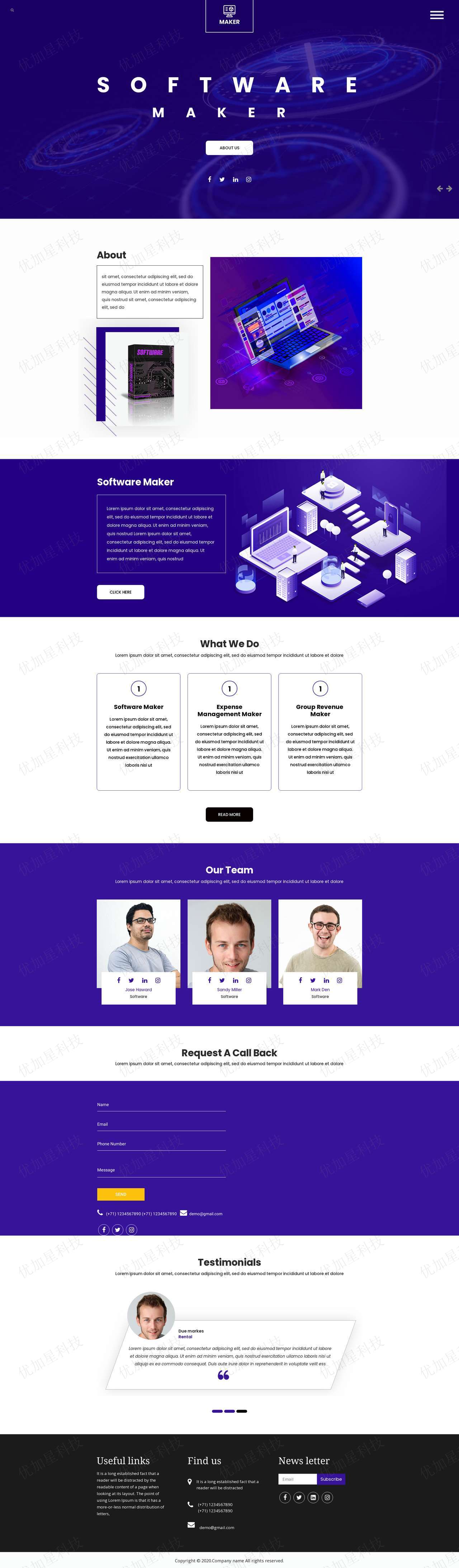 蓝紫色插画风格软件开发公司网站静态模板_优加星网络科技