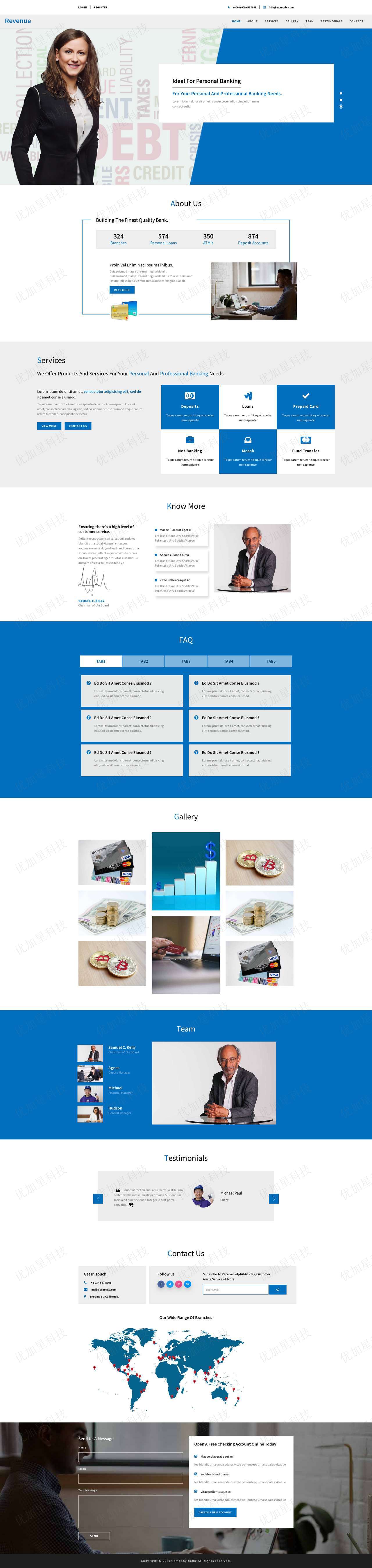 蓝色自适应金融银行服务机构首页网站html模板_优加星网络科技