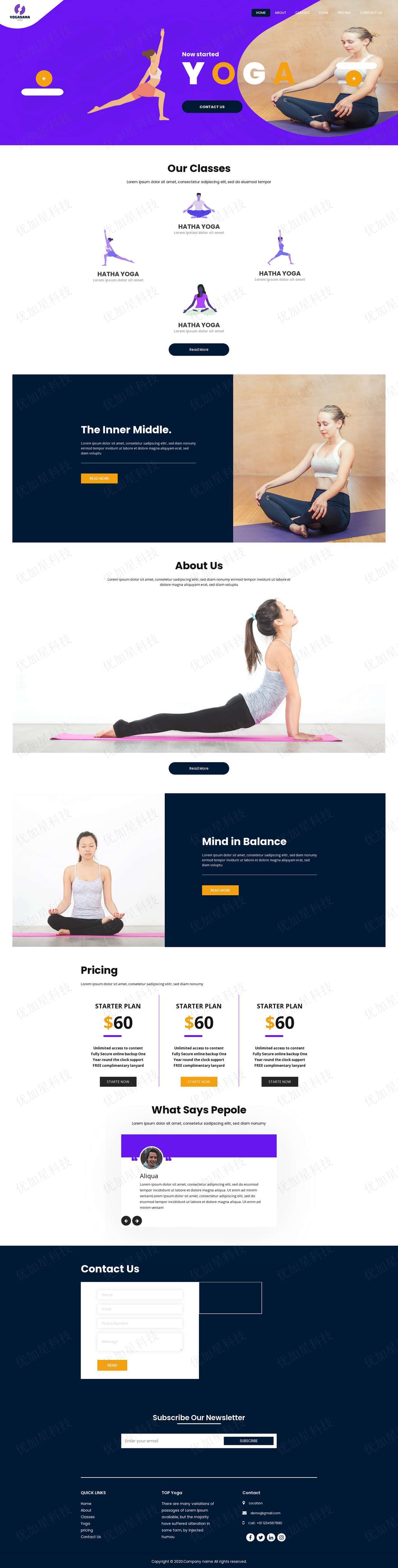 紫色响应式瑜伽健身会所网站html模板_优加星网络科技