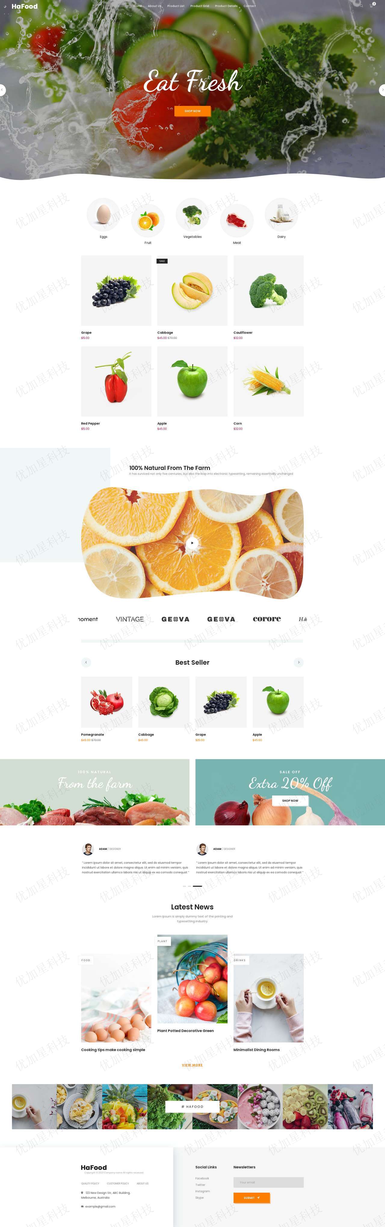 橙色大气有机水果蔬菜HTML5网站模板_优加星网络科技