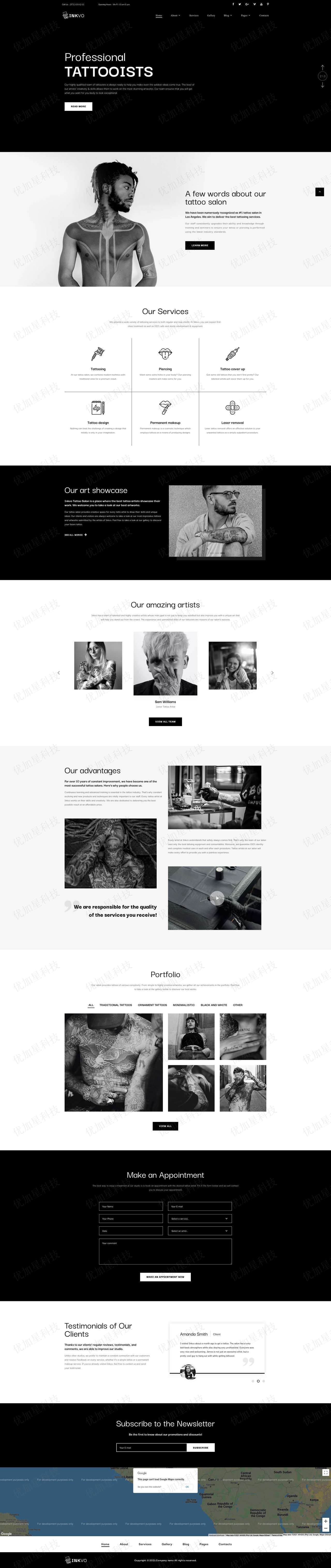 黑白简约纹身工作室HTML5网站模板_优加星网络科技