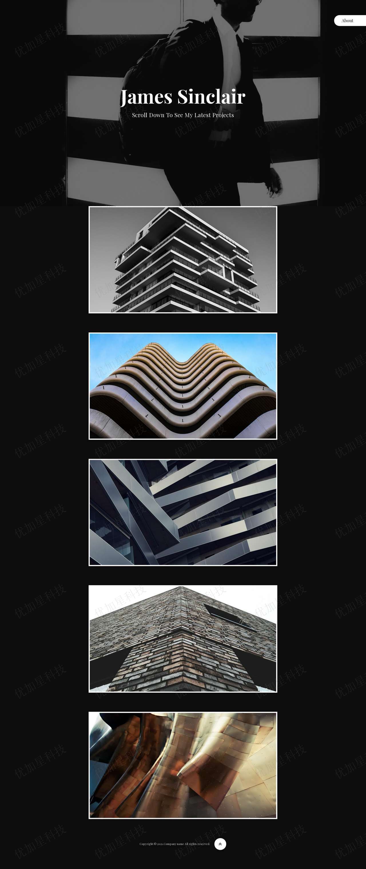宽屏黑色建筑摄影师图集网站模板_优加星网络科技
