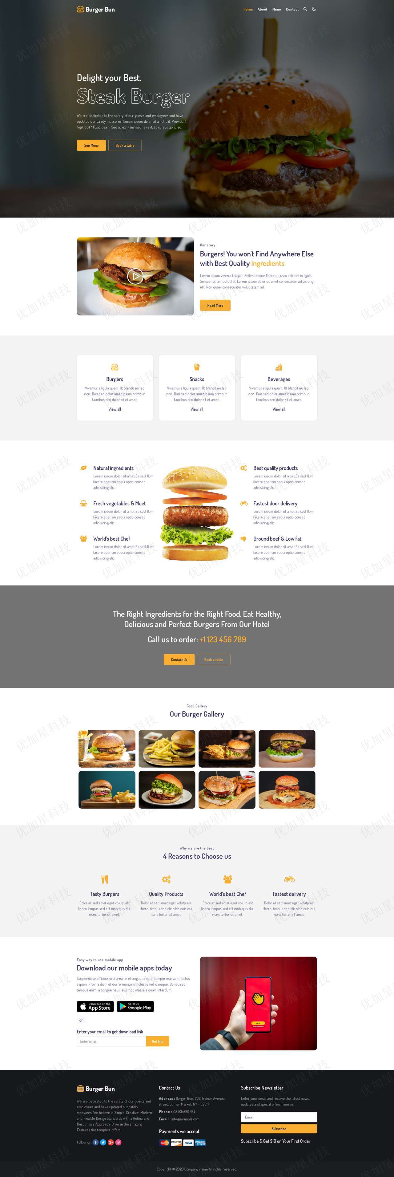 响应式西餐汉堡美食餐饮网站静态模板_优加星网络科技