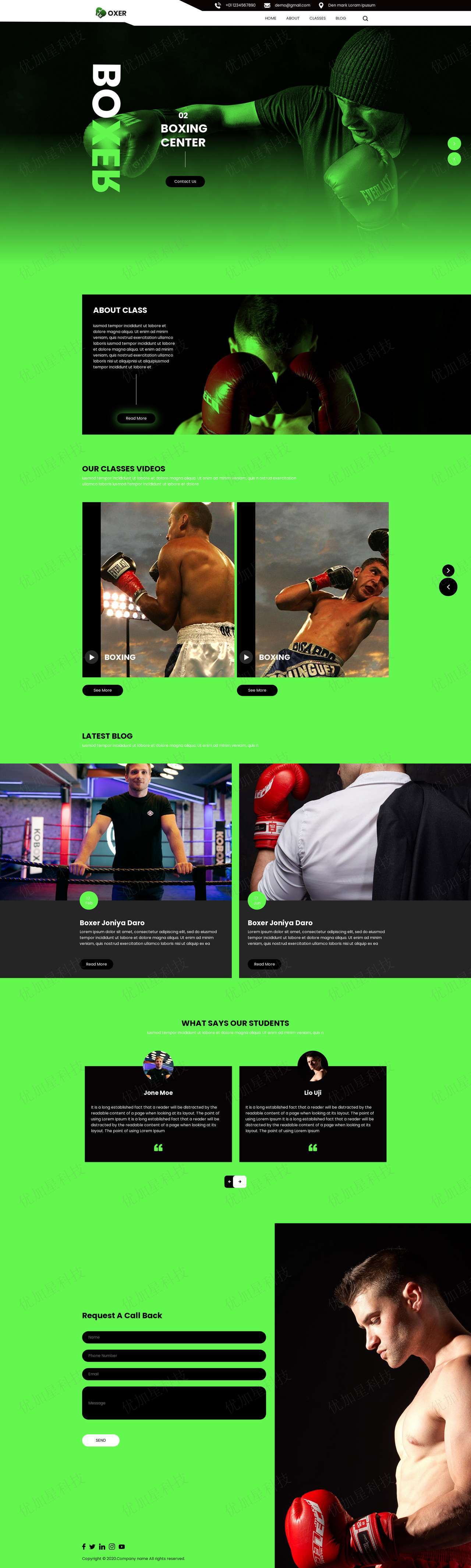 绿色自适应自由搏击拳击俱乐部网站静态模板_优加星网络科技