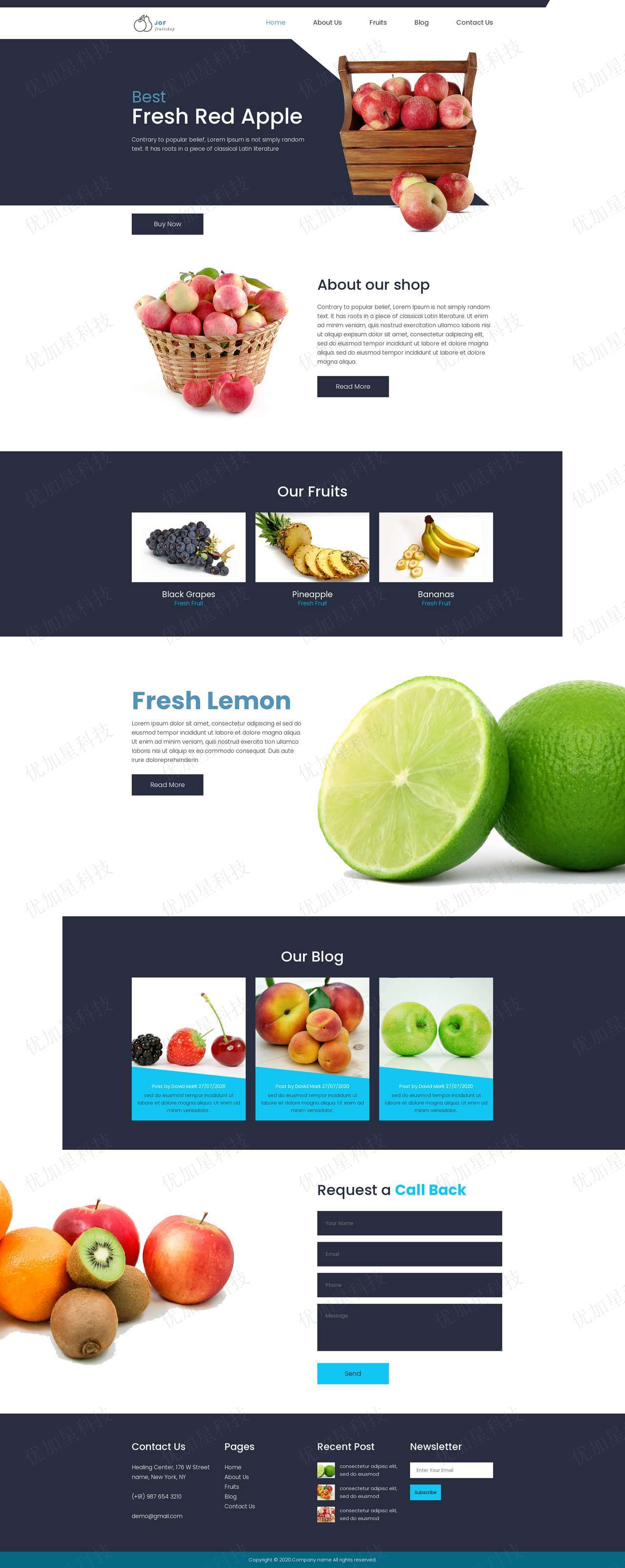 蓝色响应式新鲜水果商店单页网站HTML模板_优加星网络科技