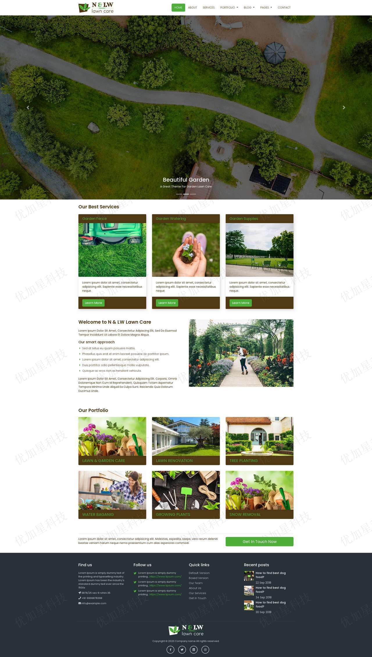 绿色响应式花园草坪养护公司HTML网站模板_优加星网络科技