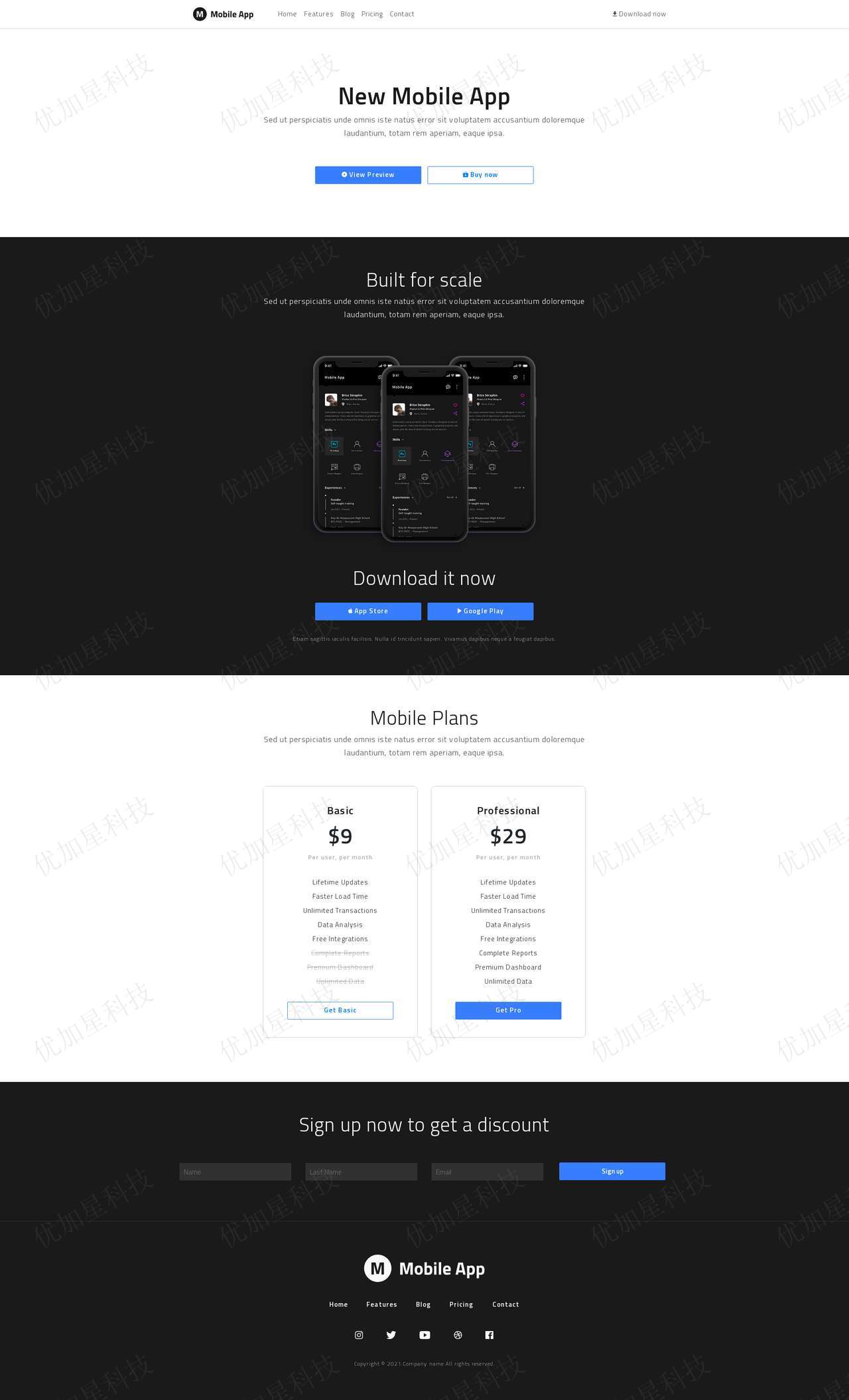 黑色宽屏Mobile App响应式网站模板_优加星网络科技