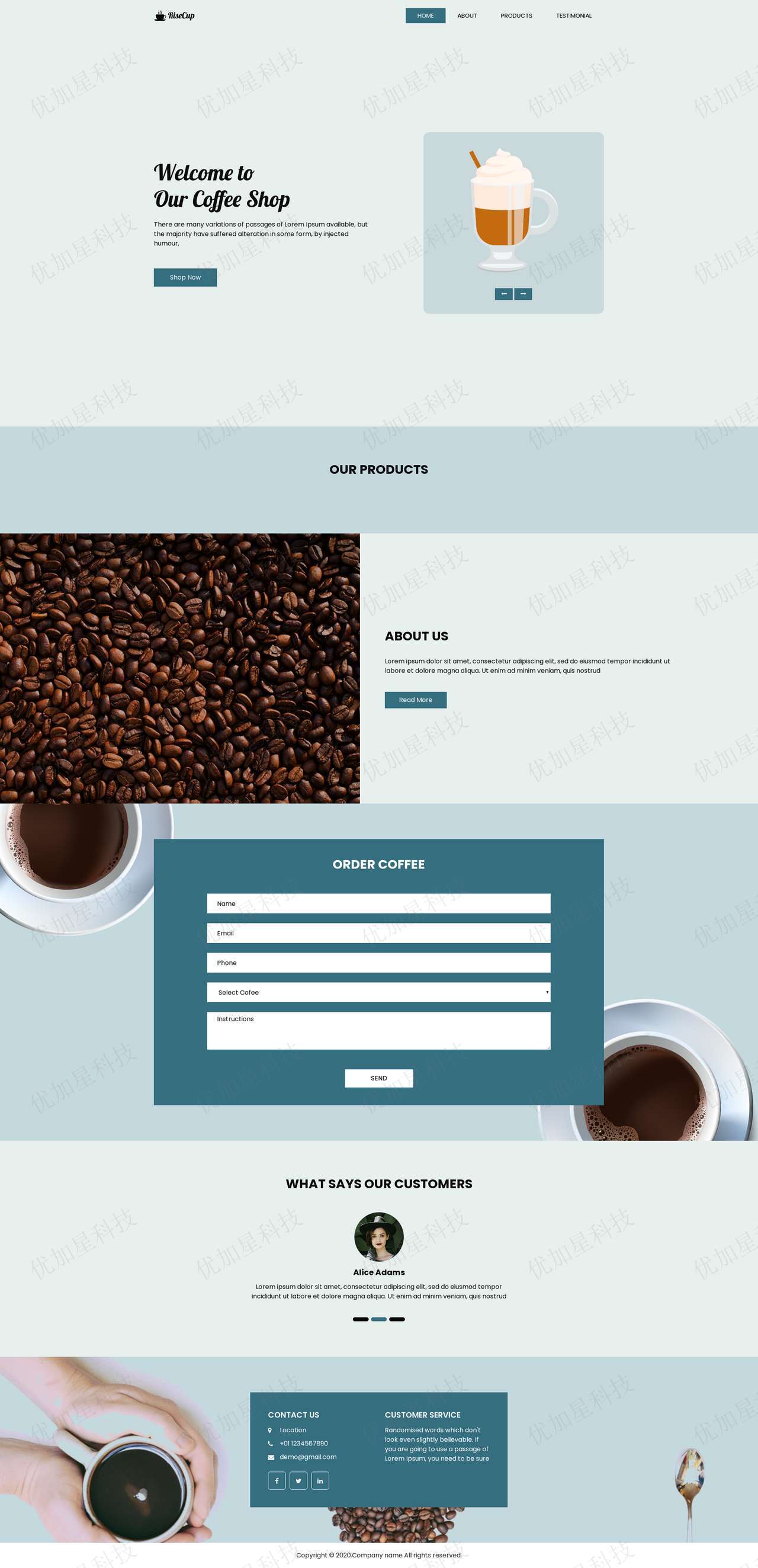 宽屏简洁响应式咖啡甜点店网站html模板_优加星网络科技