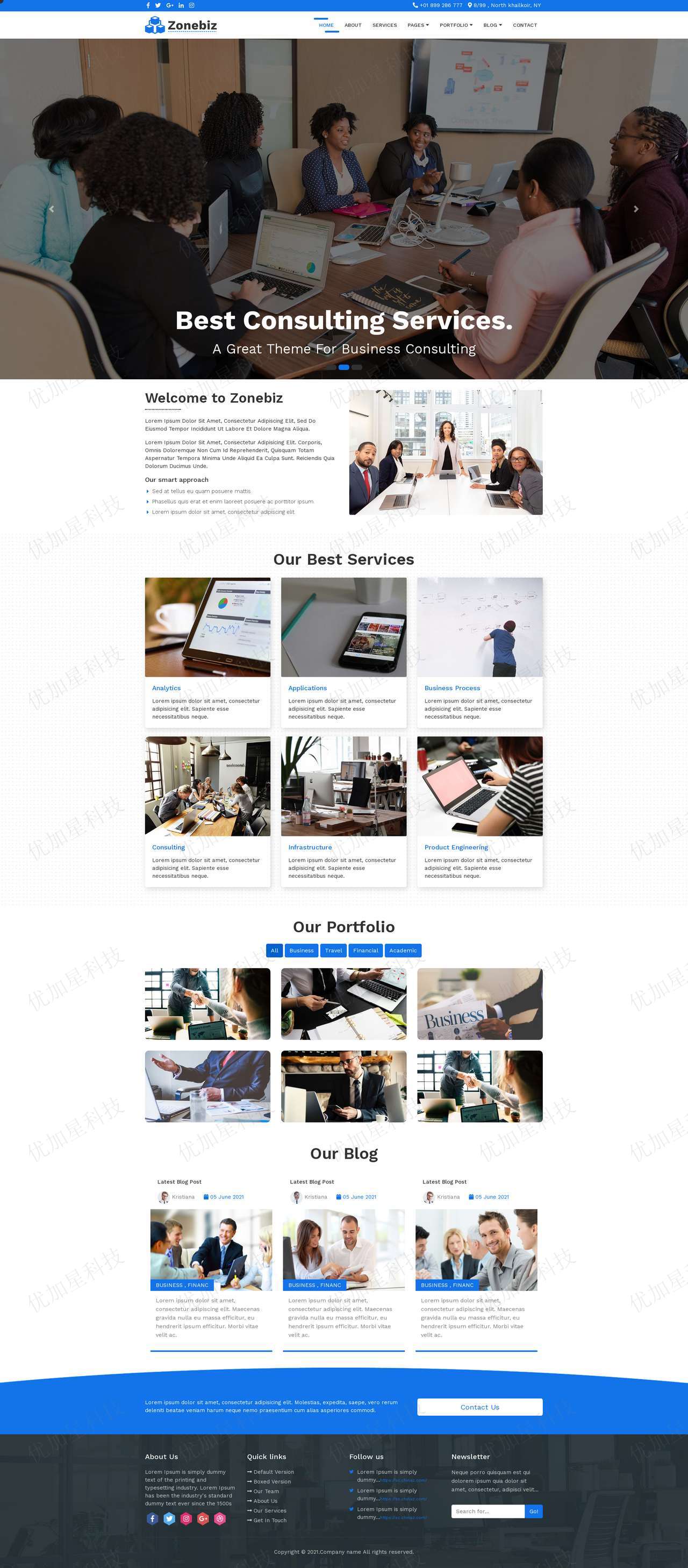 蓝色响应式业务咨询服务公司网站html模板_优加星网络科技