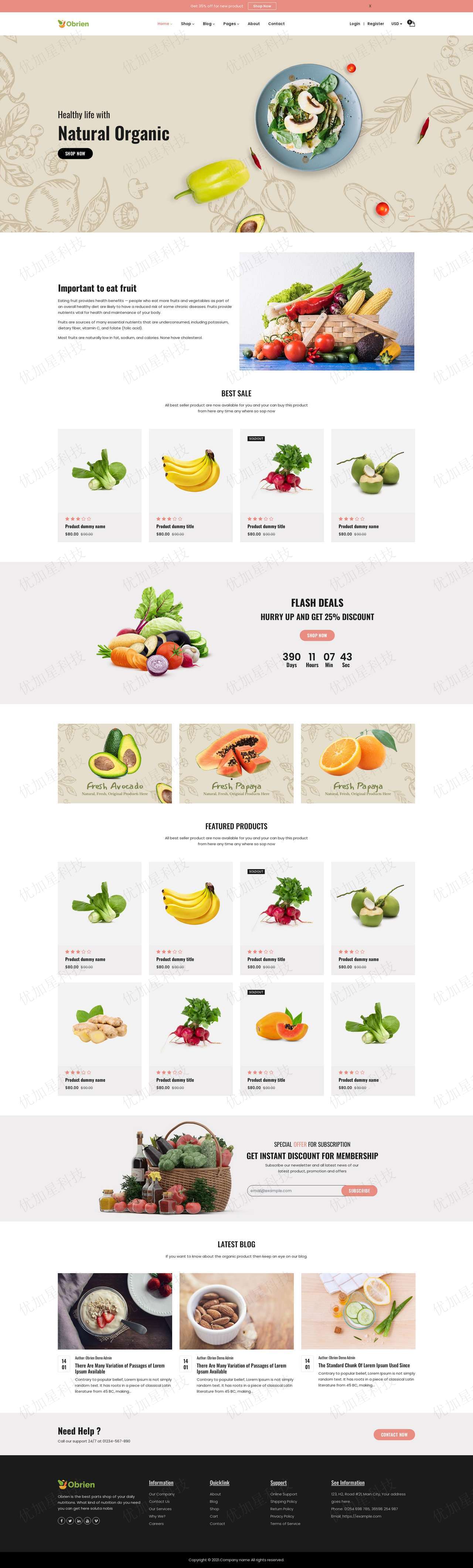 响应式绿色有机蔬菜水果美食商城网站html模板_优加星网络科技