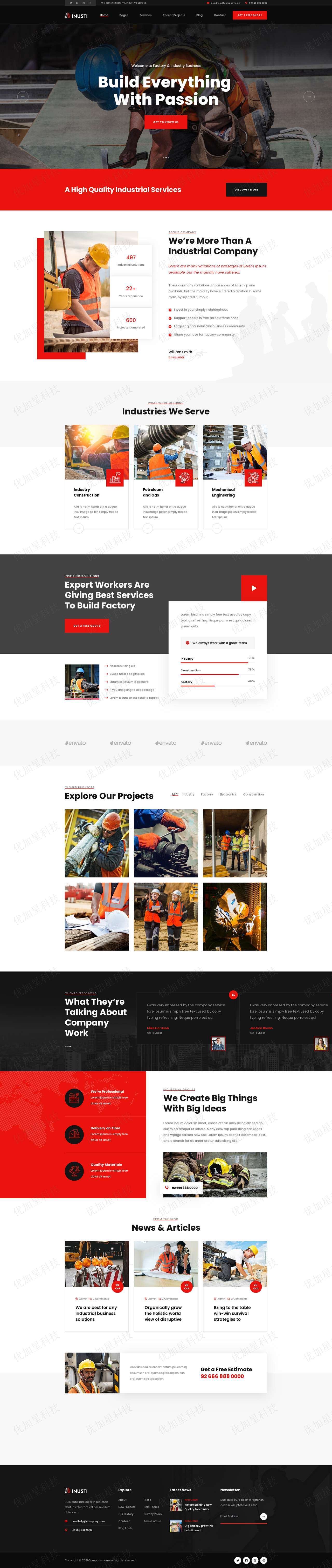 红色响应式建筑工程施工集团网站html模板_优加星网络科技