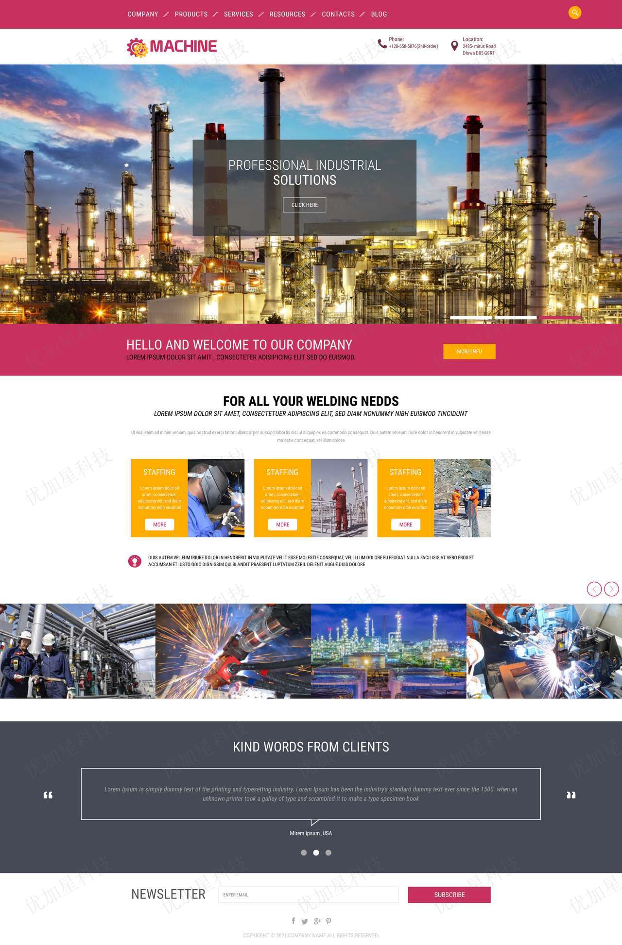 红色响应式钢铁制造业行业网站html模板_优加星网络科技