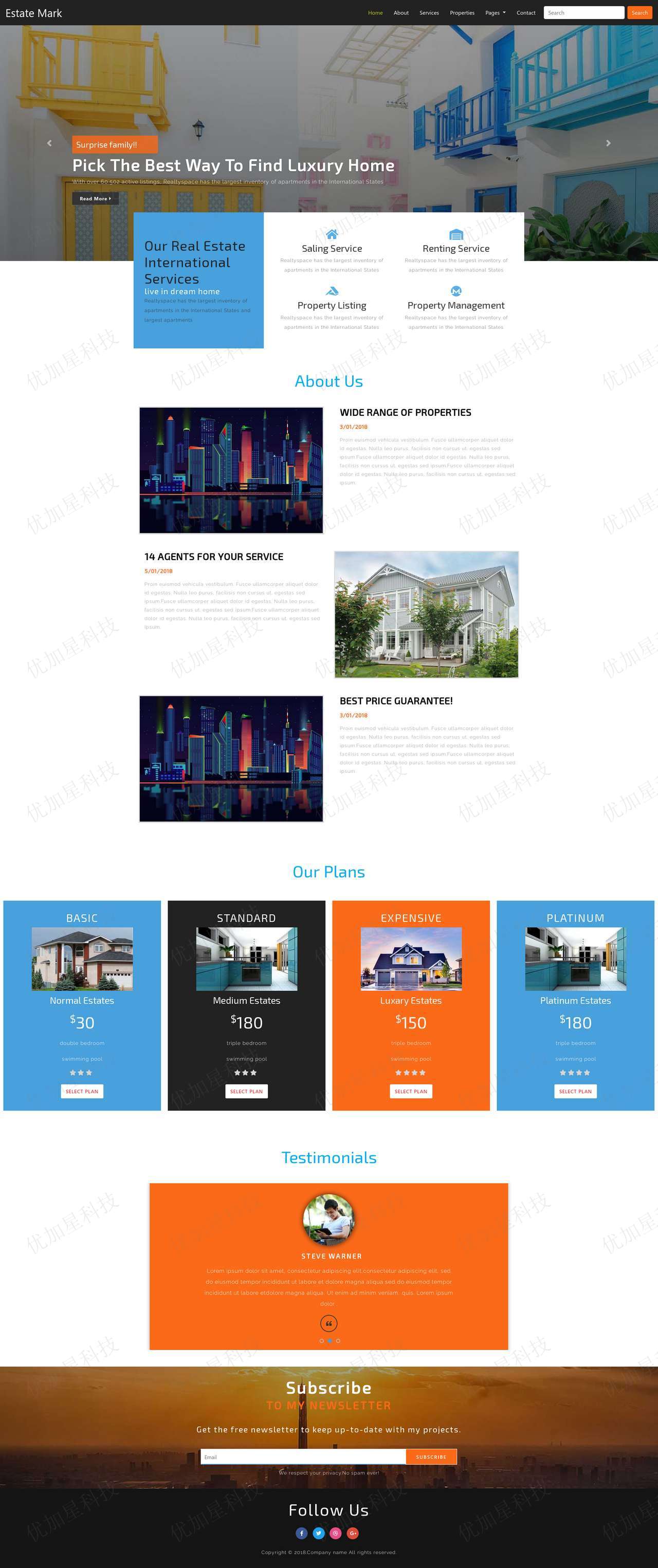 蓝色响应式房地产销售企业网站html模板_优加星网络科技
