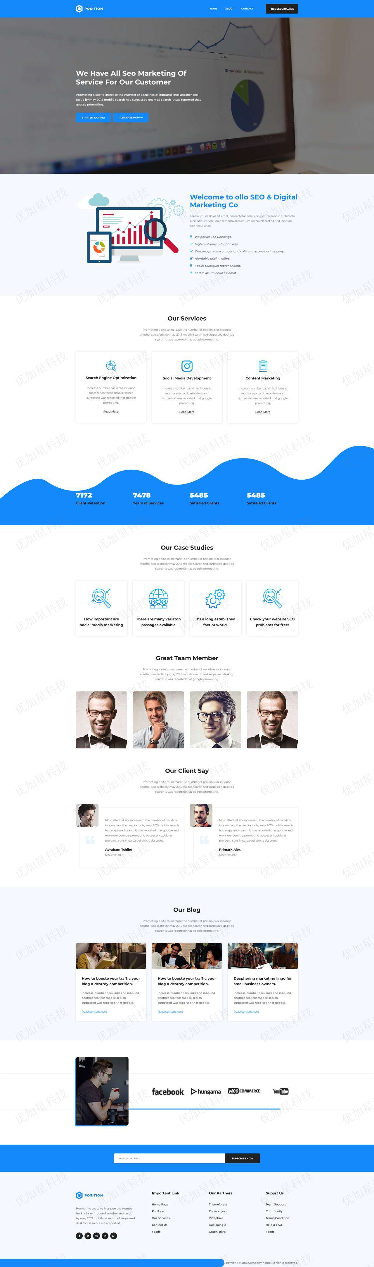 蓝色响应式SEO营销推广企业网站html模板_优加星网络科技