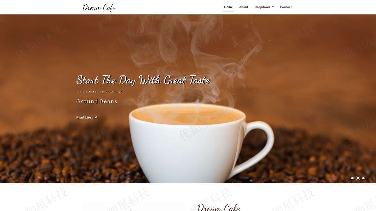 棕色响应式咖啡店加盟官网单页网站模板_优加星网络科技