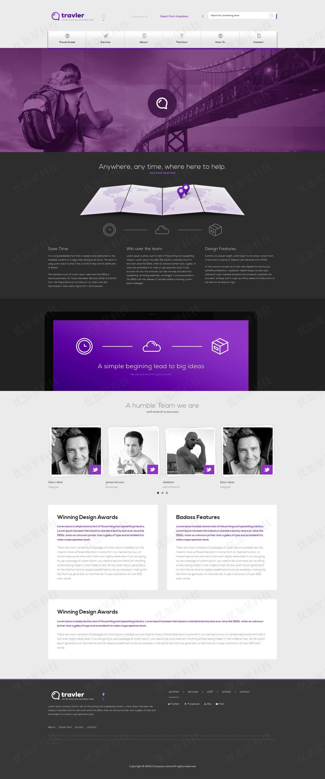 紫色个人旅行网站html5模板下载_优加星网络科技