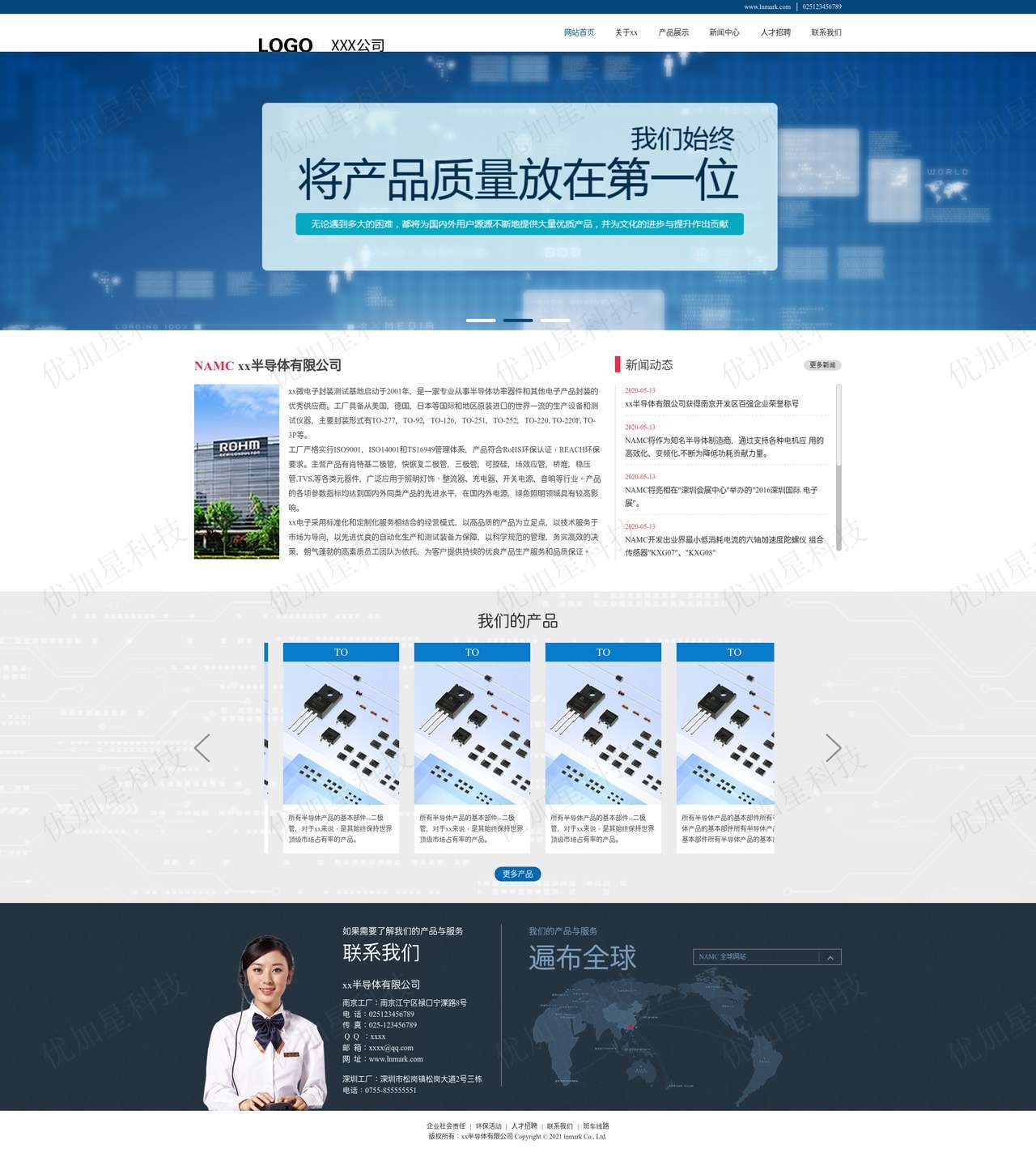 蓝色简洁半导体公司HTML5网站模板下载_优加星网络科技