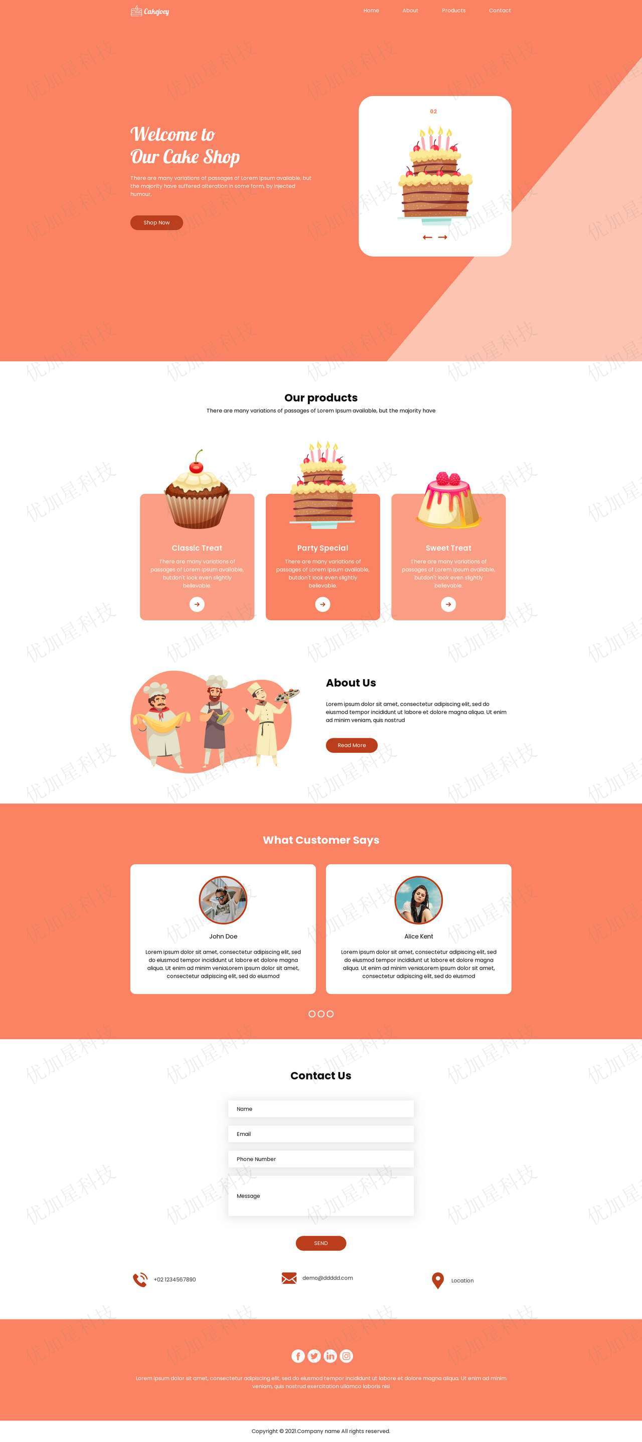时尚橙色蛋糕制作官网网站模板下载_优加星网络科技