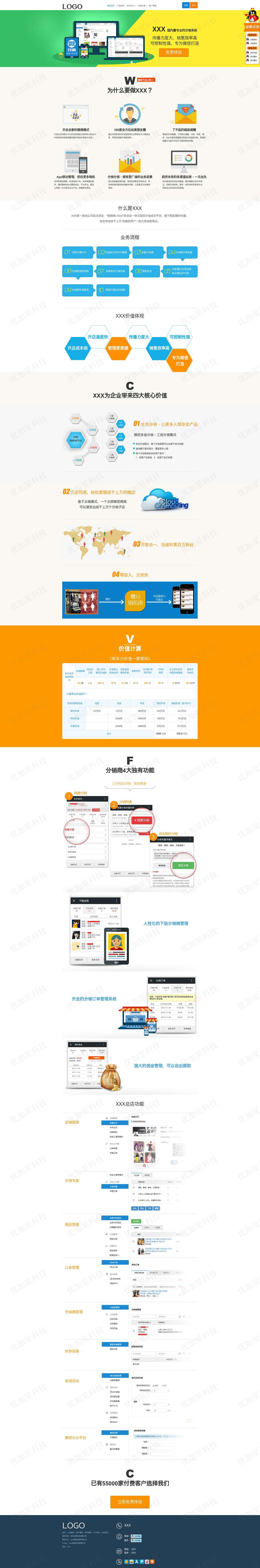 蓝色清爽微信分销成交平台网站html模板_优加星网络科技