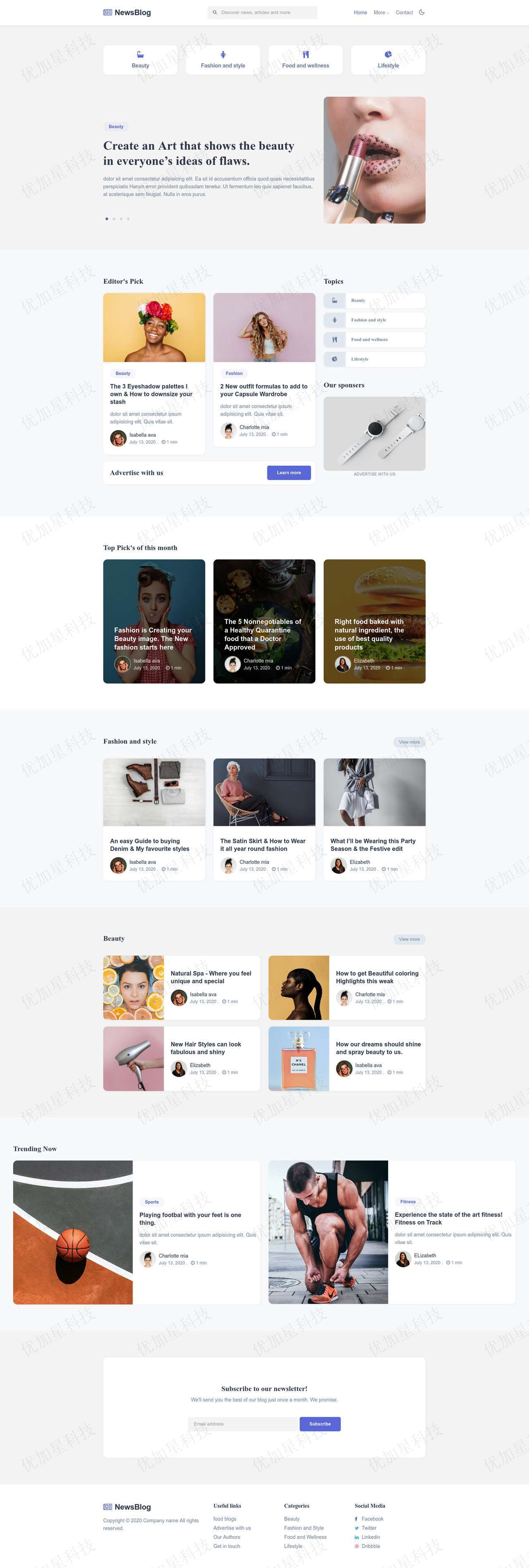 时尚新闻博客类多页面网站HTML5模板_优加星网络科技