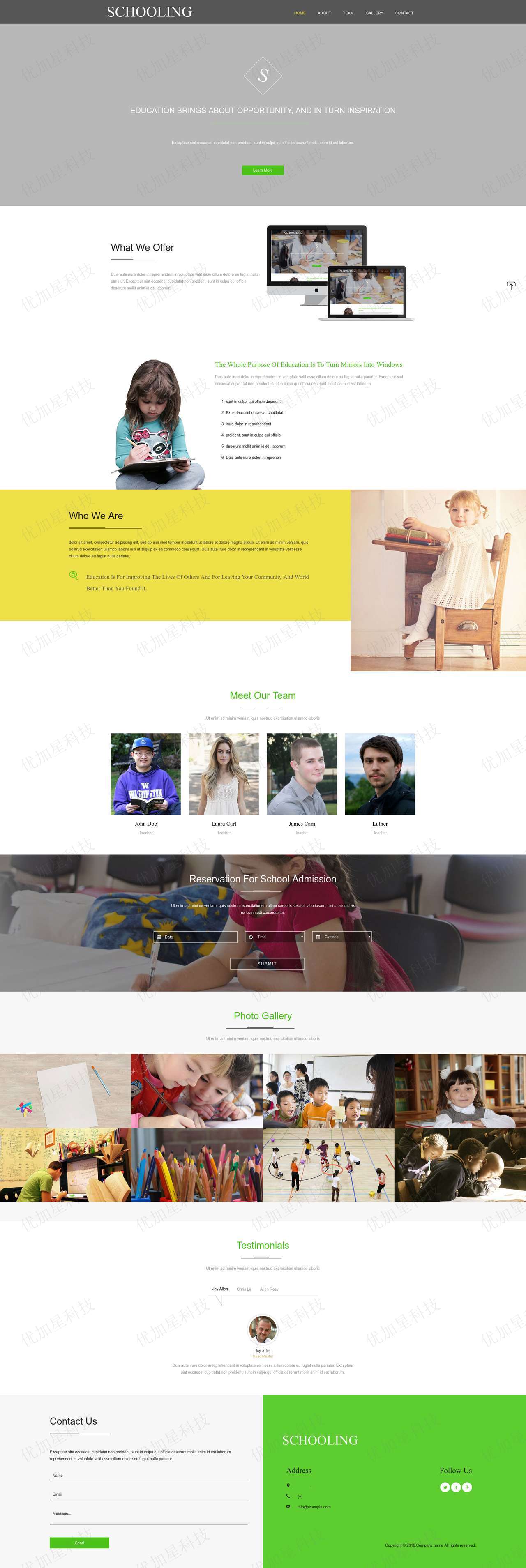 黄色儿童学前教育网站单页面HTML5模板_优加星网络科技