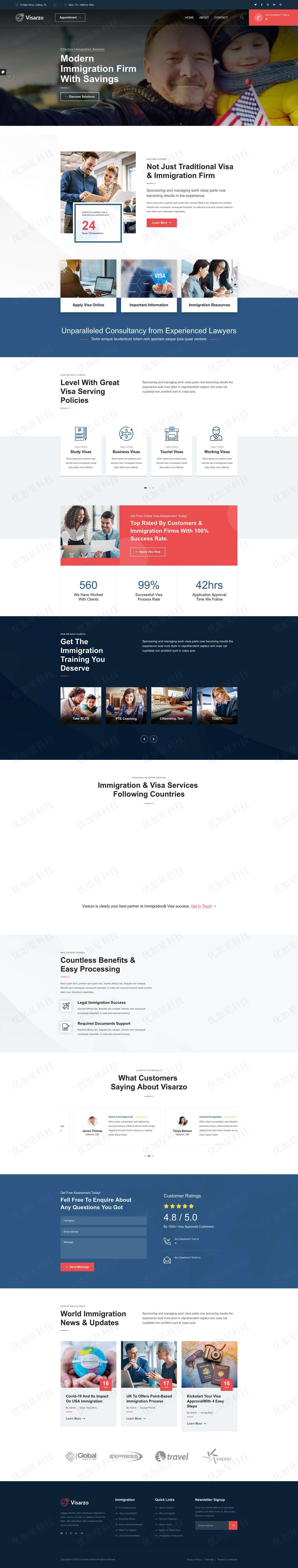移民签证咨询公司网站多页面HTML5模板_优加星网络科技